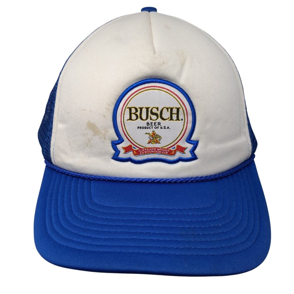 Busch Beer Snapback Rope Trucker Hat Blue One Size Mesh Back Outdoor